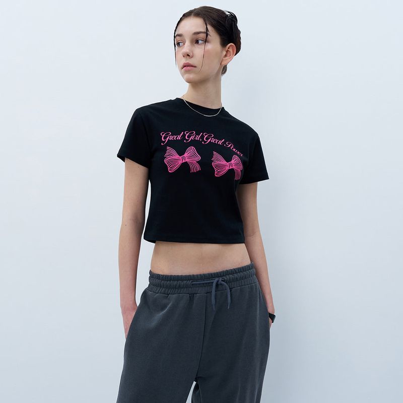 NCOVER(エンカバー)の「TWIN RIBBON CROP TSHIRT-BLACK(Tops)」