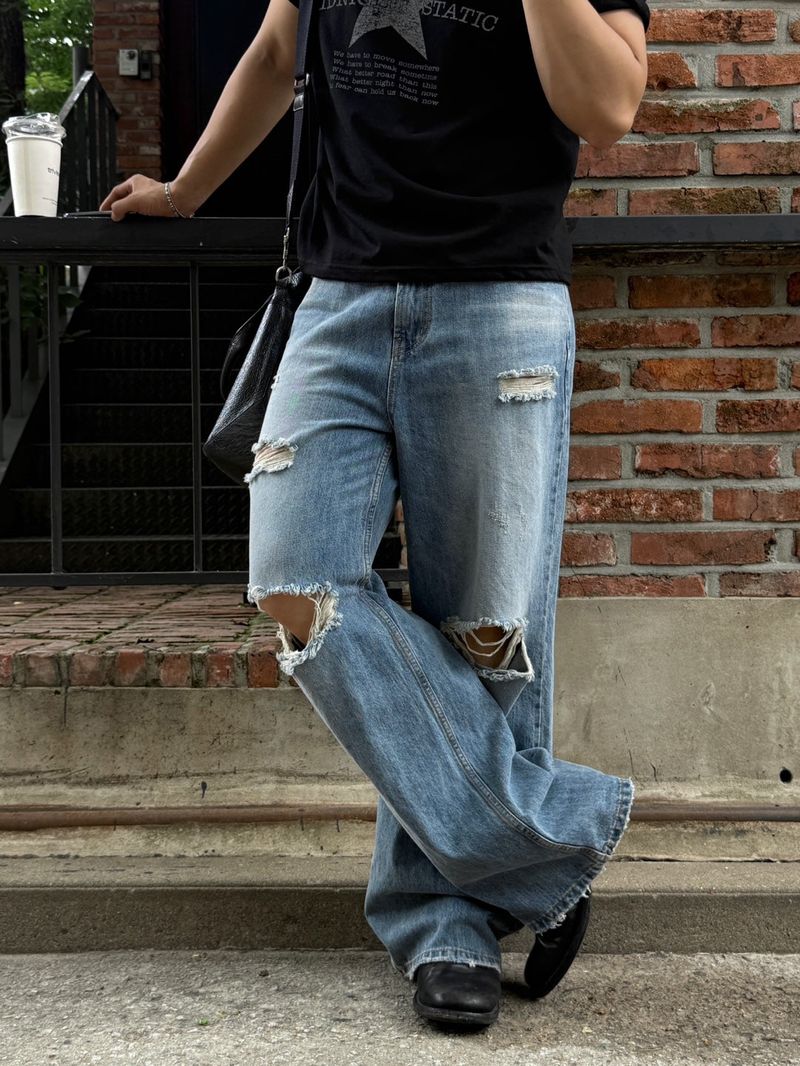 Vintage slab wide snap denim pants