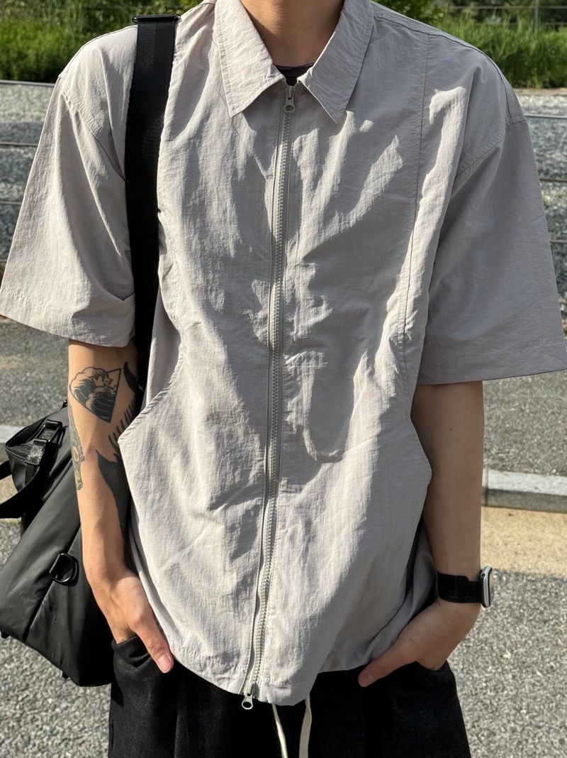 Factory nylon two way short sleeve zip-up jacket 2C