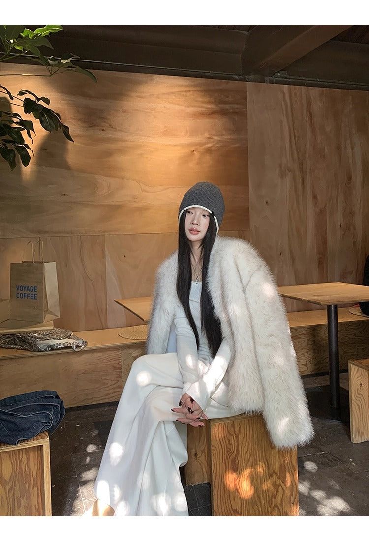 Snow Fox No Collar Fur Jacket
