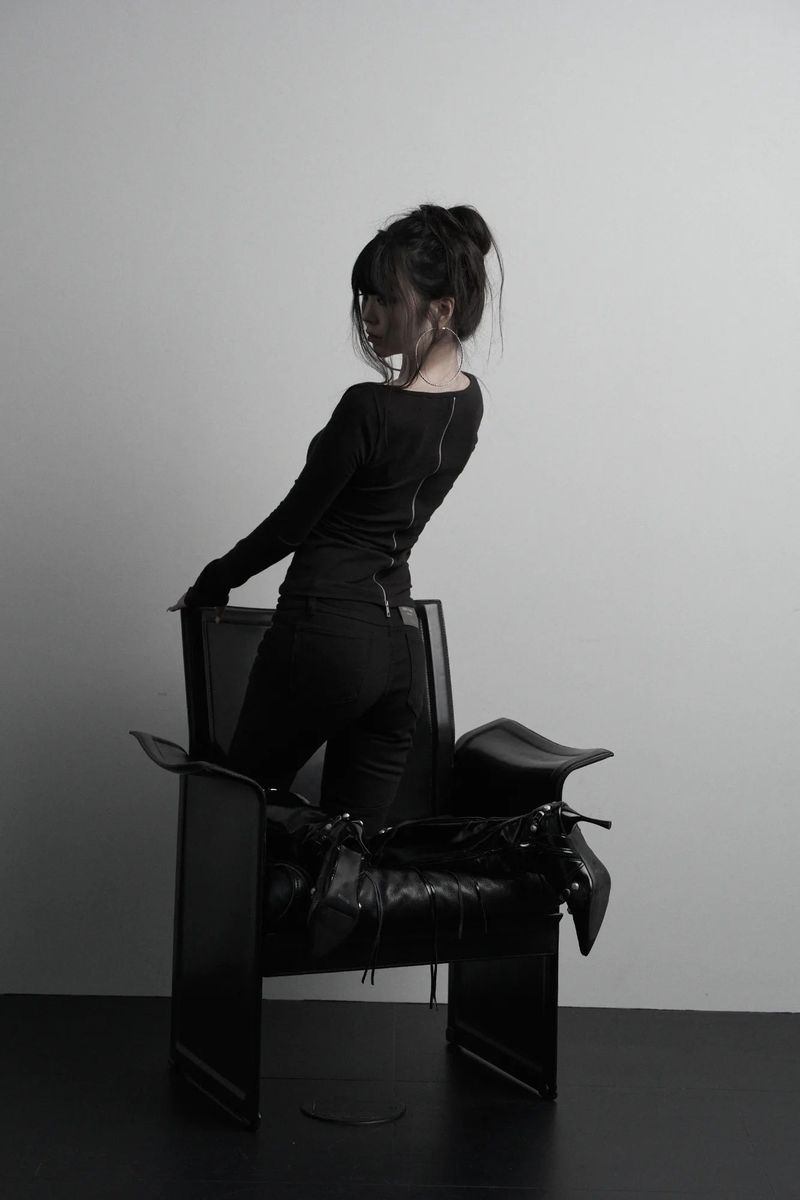 [label] back two-way zipper long sleeve (black) 