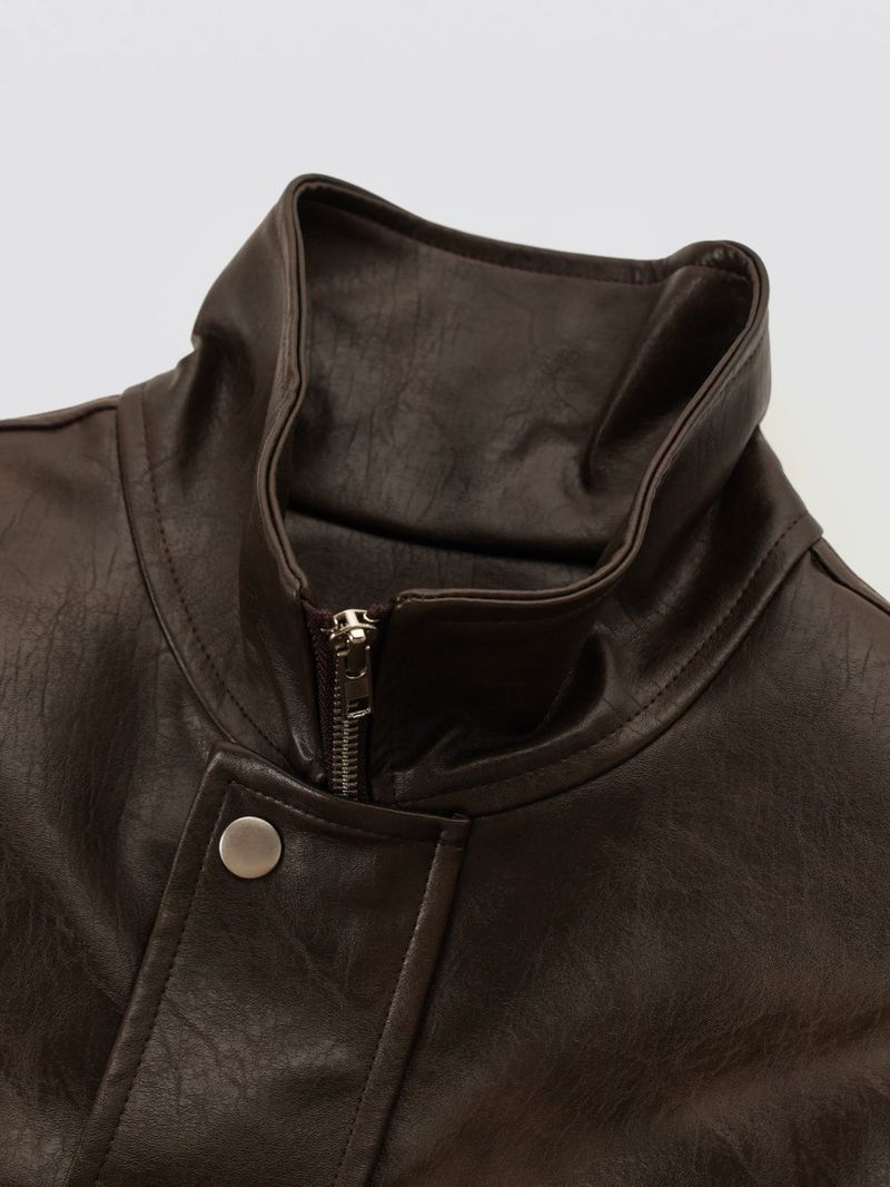 High-neck Leather Jacket_Black