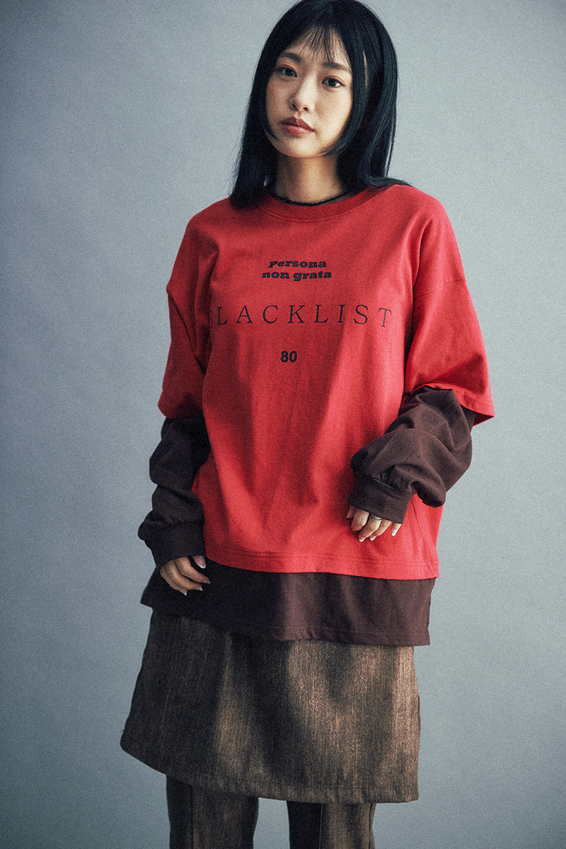 Blacklist lettering Layered tee (Red/Brown)