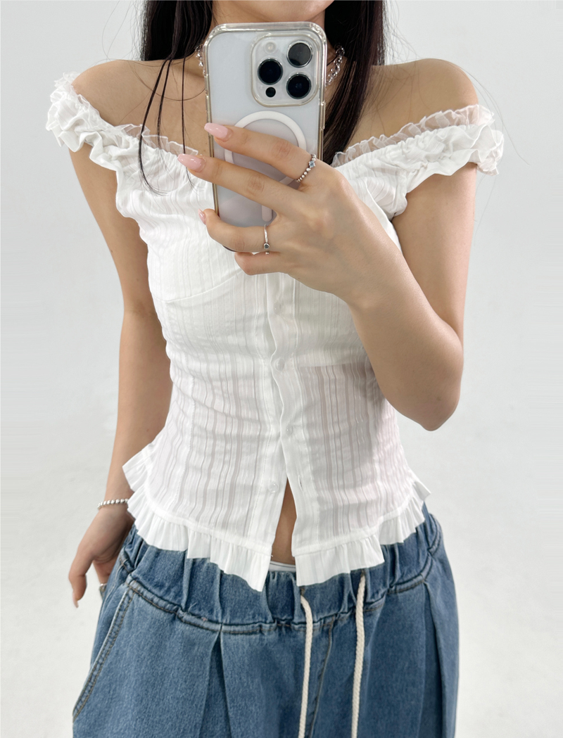 FRILL LACE BLOUSE SLEEVELESS 🤍🖤