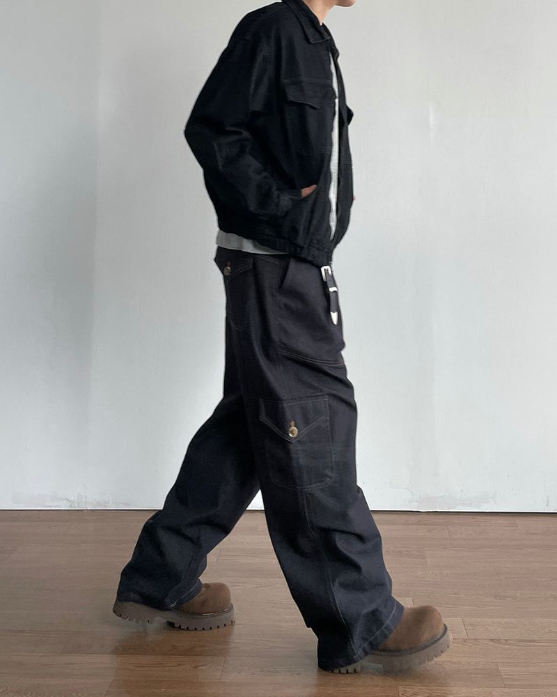 Button Non-fade Cargo Denim Pants