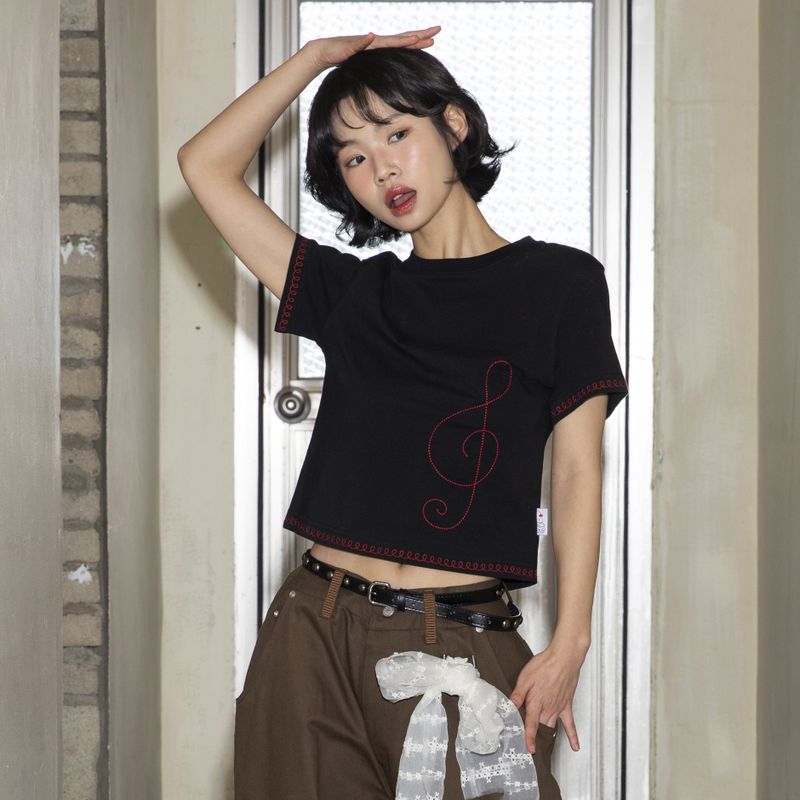 XTONZ（エクストンズ）の「WXT032 G CLEF SPIRAL SHORT SLEEVE (BLACK)（Tops）」