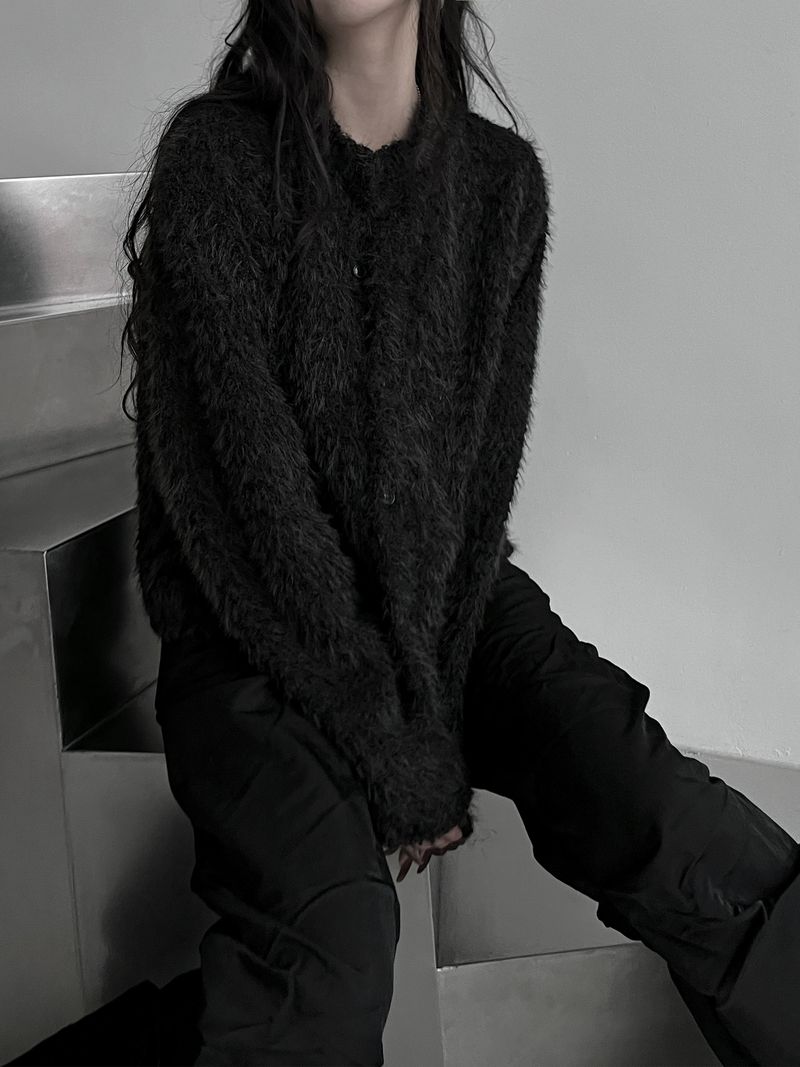 fuzzy airy round knit cardigan (2color)