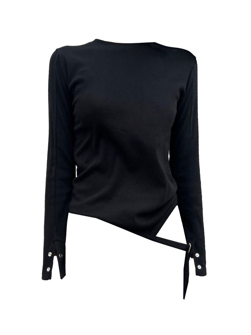 Eyelet buckle bottom hem strap long sleeve tee (3 colors)
