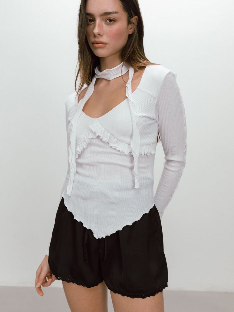 SATIN LACE SHORTS / BLACK