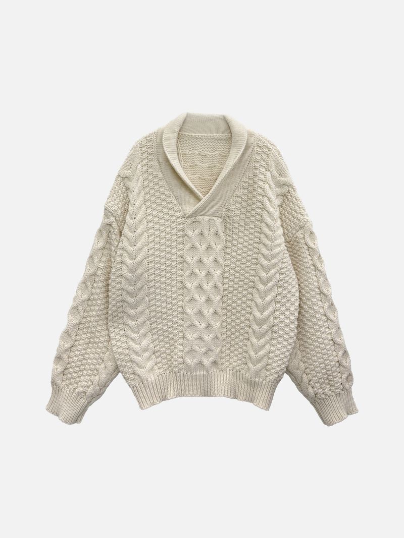 Cream Twist Collar Loose Knit (1c)