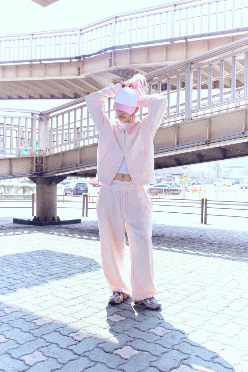 Ribbon bunny hood zip-up (soft pink)