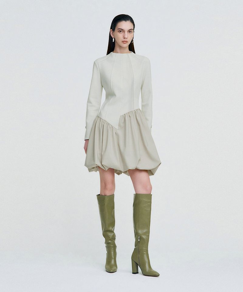 Raw Edge Balloon Dress _ IVORY