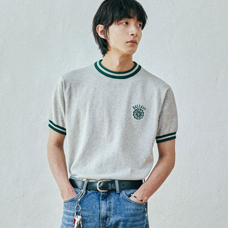 ballast athletic ringer knit sweat melange gray