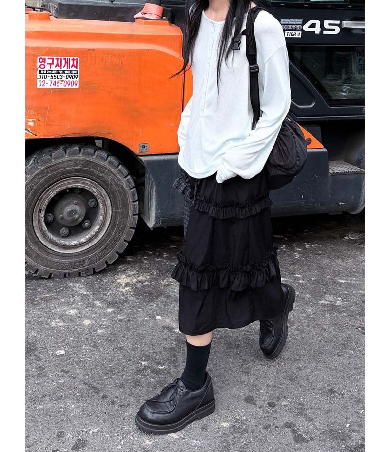CHECK MIX FRILL SKIRT