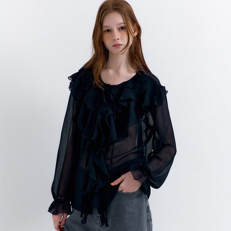 RAVEROUS（レイバロス）の「See-through Frill Blouse Black（Tops）」