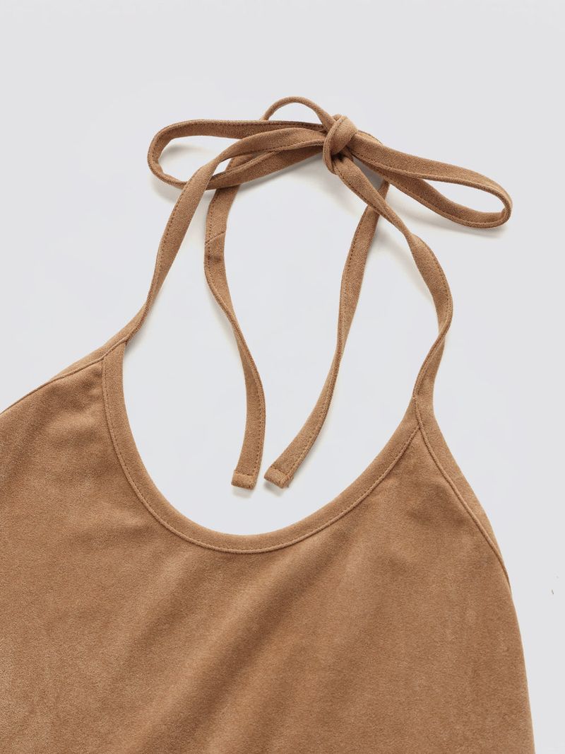Halter-Tie Suede Apron_Camel