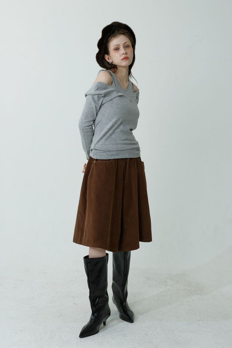 CORDUROY A-LINE PANTS_LIGHT BROWN