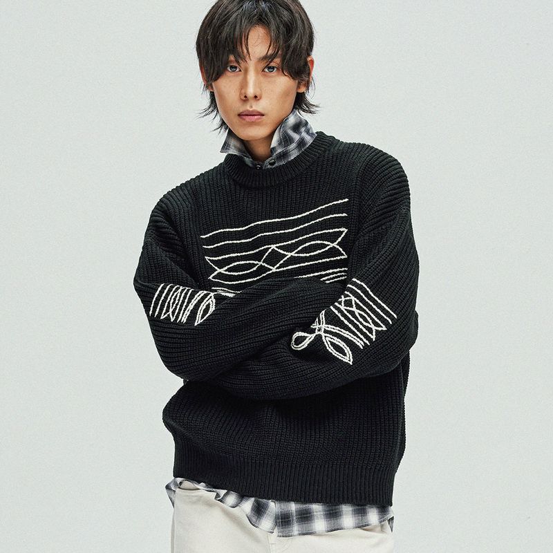 western stitch sweater black