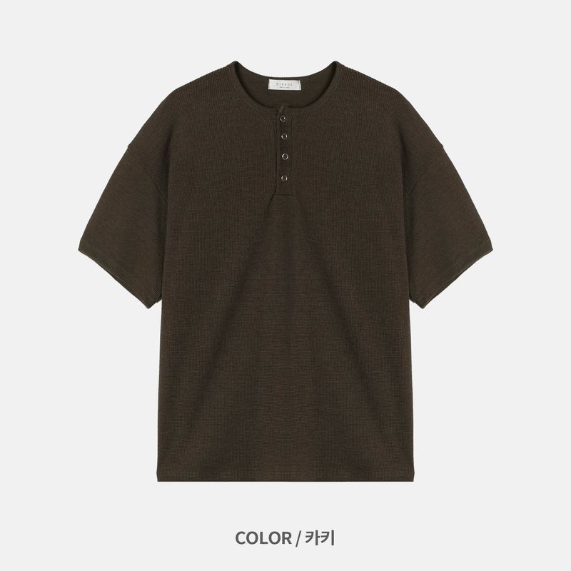 ワッフルヘンリーネックハーフTシャツ