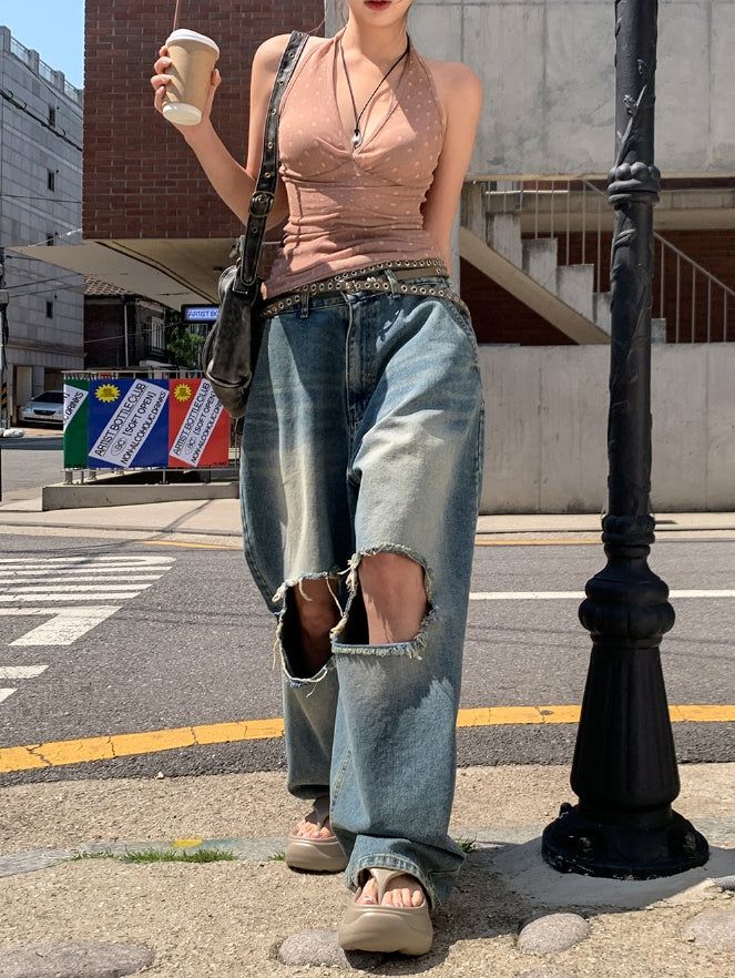 Lecle Funky Damage Balloon Denim Pants