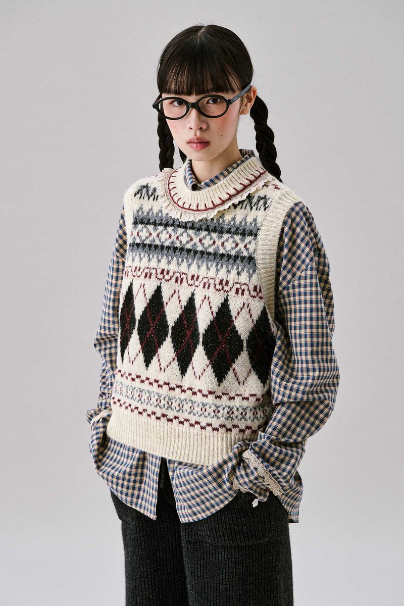 Argyle Lace Vest [Ivory]