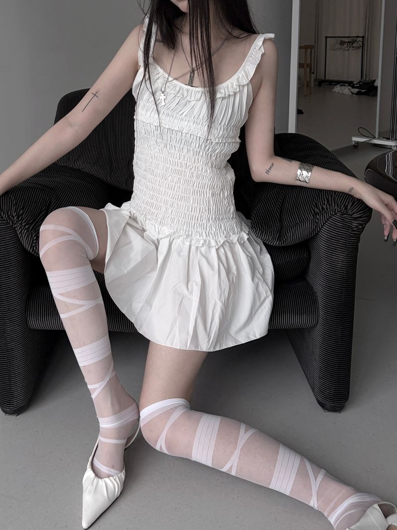 smocked frill mini one-piece