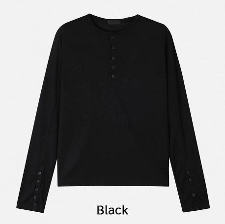 Div Ribbed Henley Neck Long Sleeve Tee 