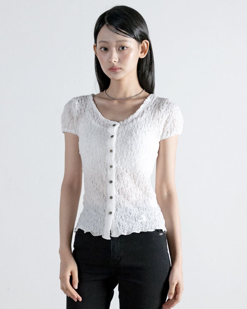 Boho Puff Sleeve Cardigan White