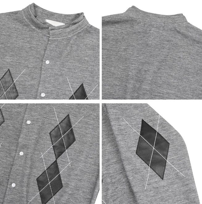 Scent Leather Patch Argyle Cardigan