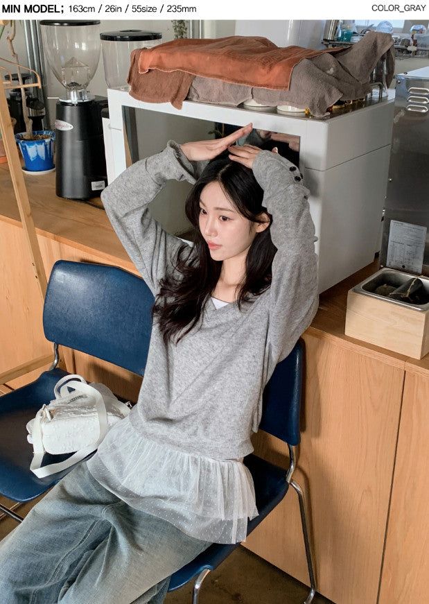 Cuff Button Deep V-neck Knit (2color)