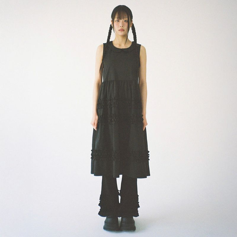 Doll Collar Frill Dress - Black
