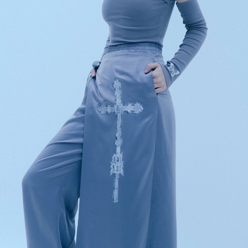 1 0 cross wrap skirt pants - GREY