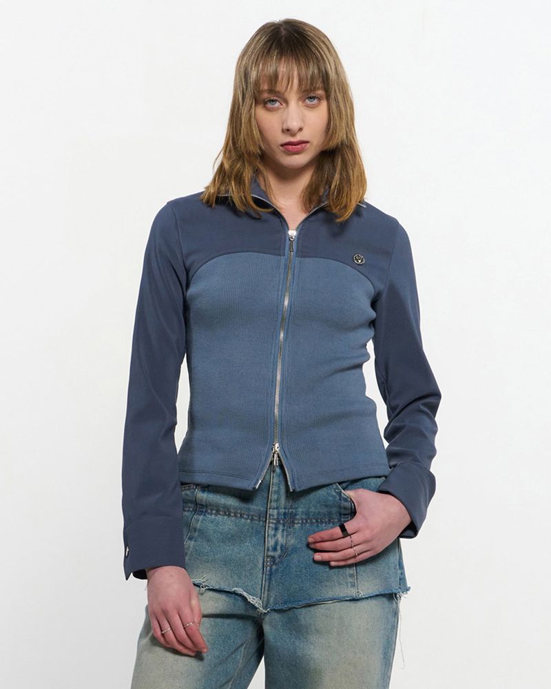 KIMZISU（キムジス）の「Ribbed Slim Zip-up _ BLUE（Jackets/Outerwear）」