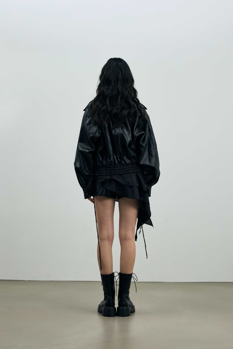 PAMELA LEATHER BOMBER JACKET / BLACK