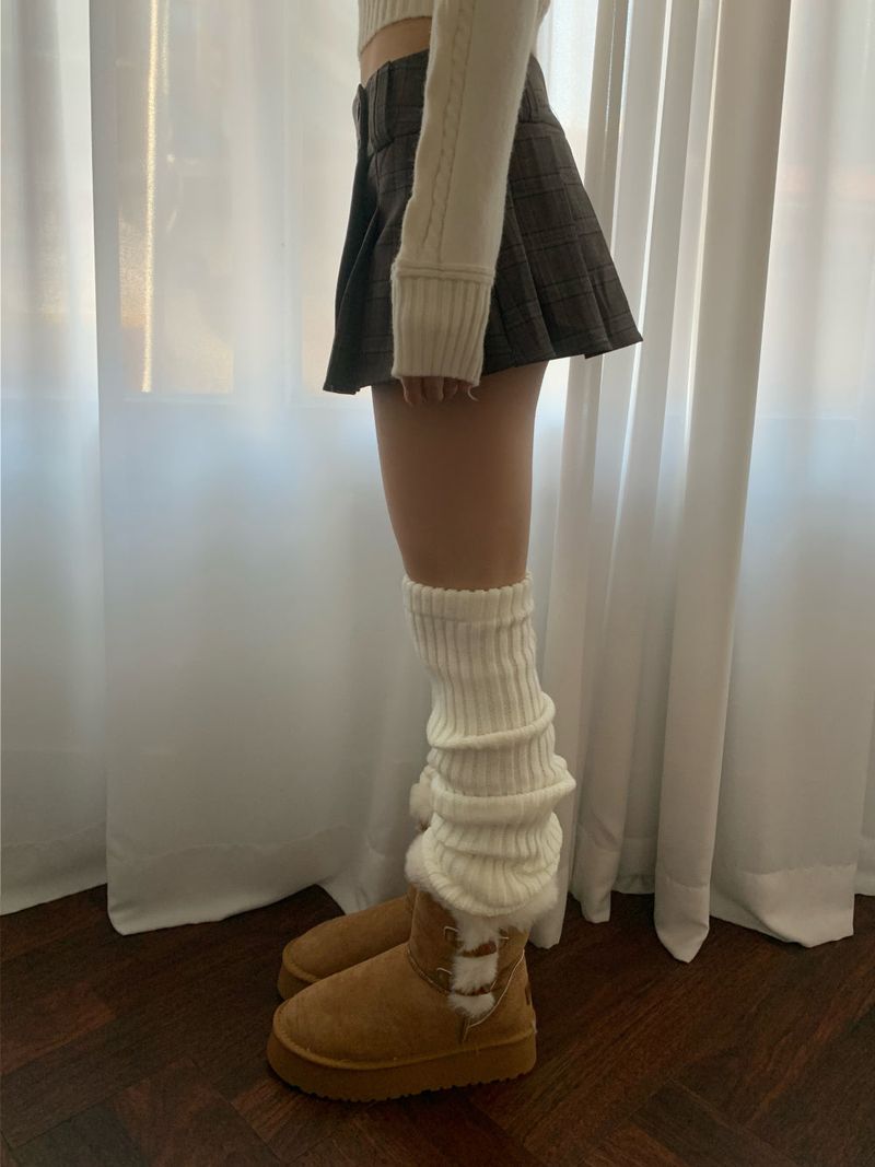 Wrap Check Pleated Mini Skirt
