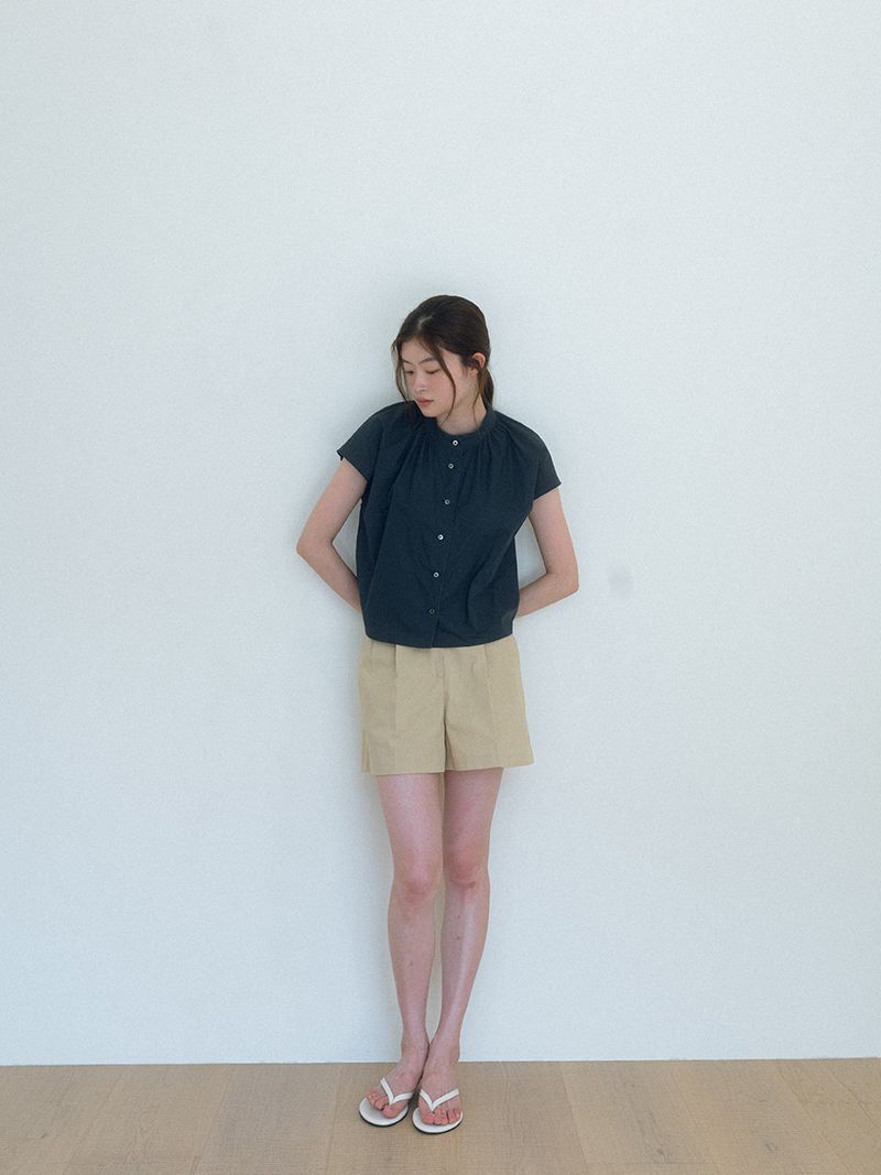 Lace Cap Sleeve Blouse - Navy