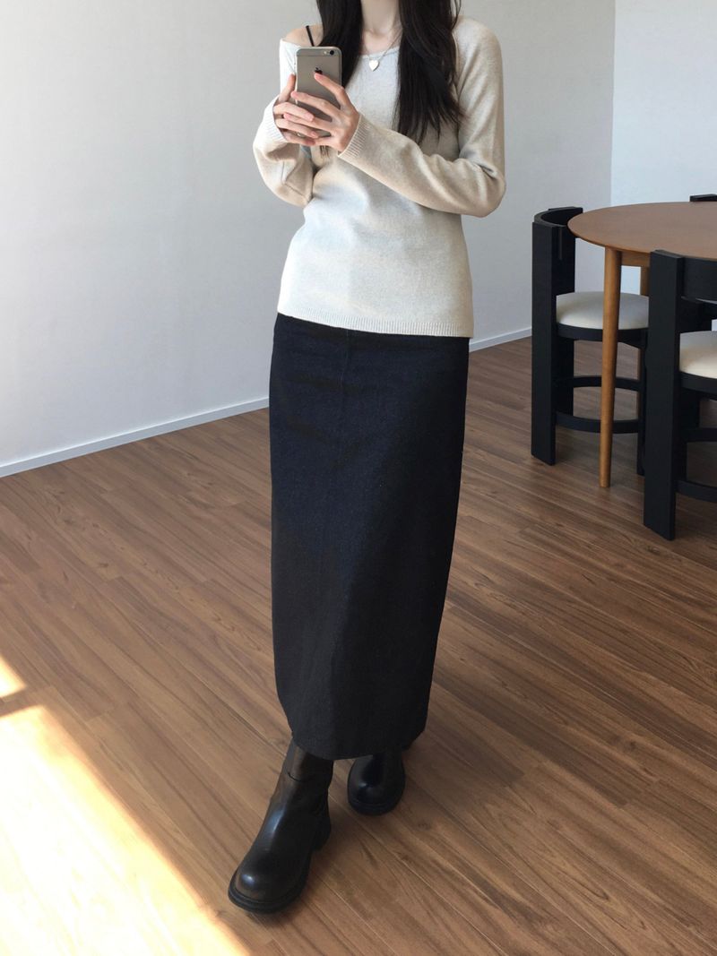dust denim long skirt (2 colors)