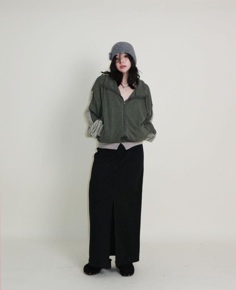 Hakata Stripe Coloring String Knitwear Zip-Up