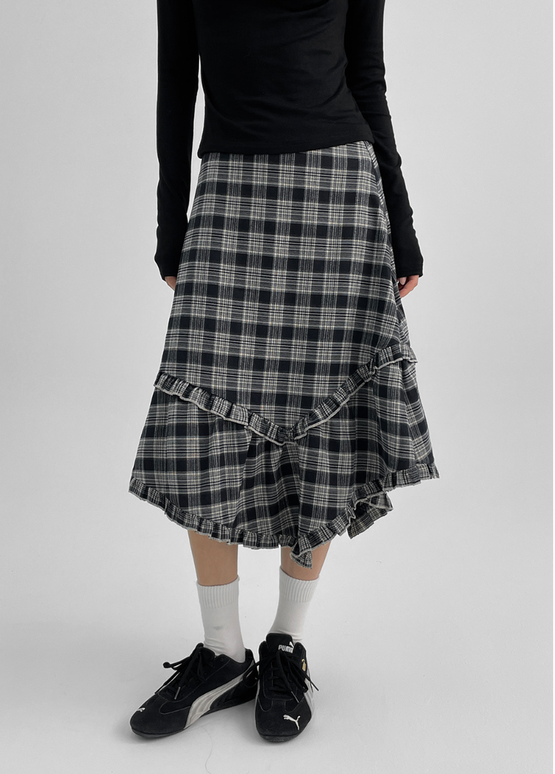 [MADE] Levein Checkered Cancan Midi Skirt