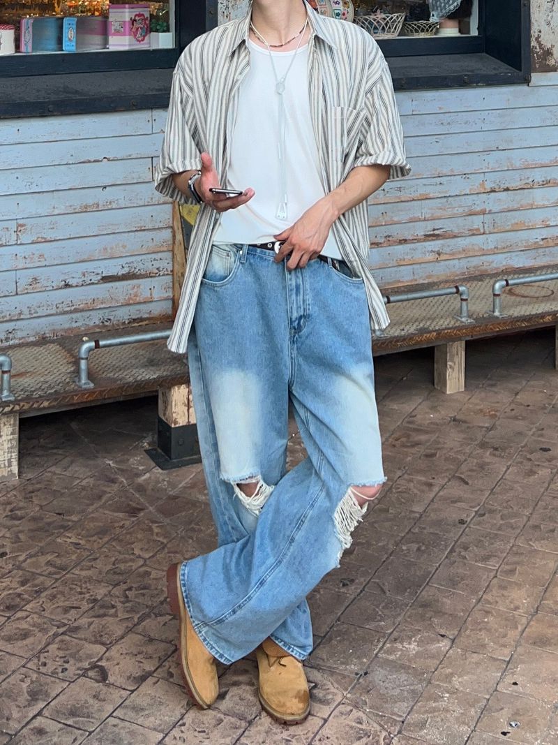 Frayed Distressed Denim Pants – S/M/L (2 Colors)