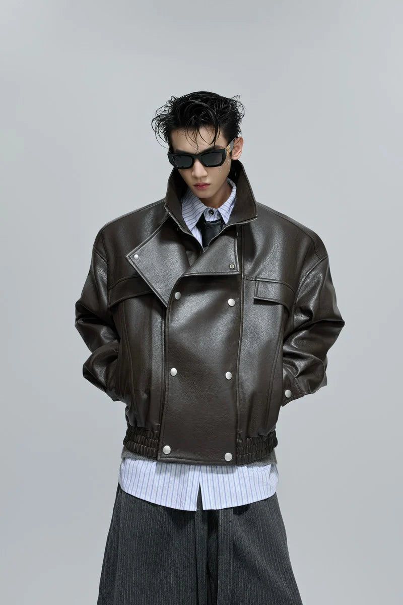 Deconstructed Cropped Faux Leather Jacket
