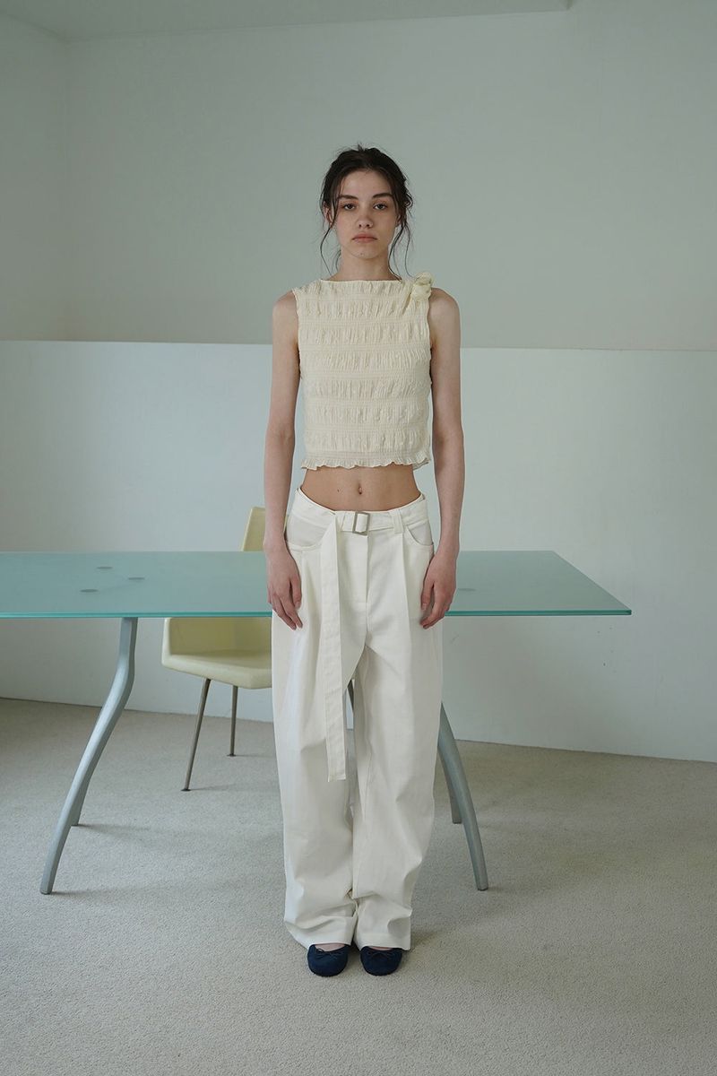 Linen belted pants_ivory