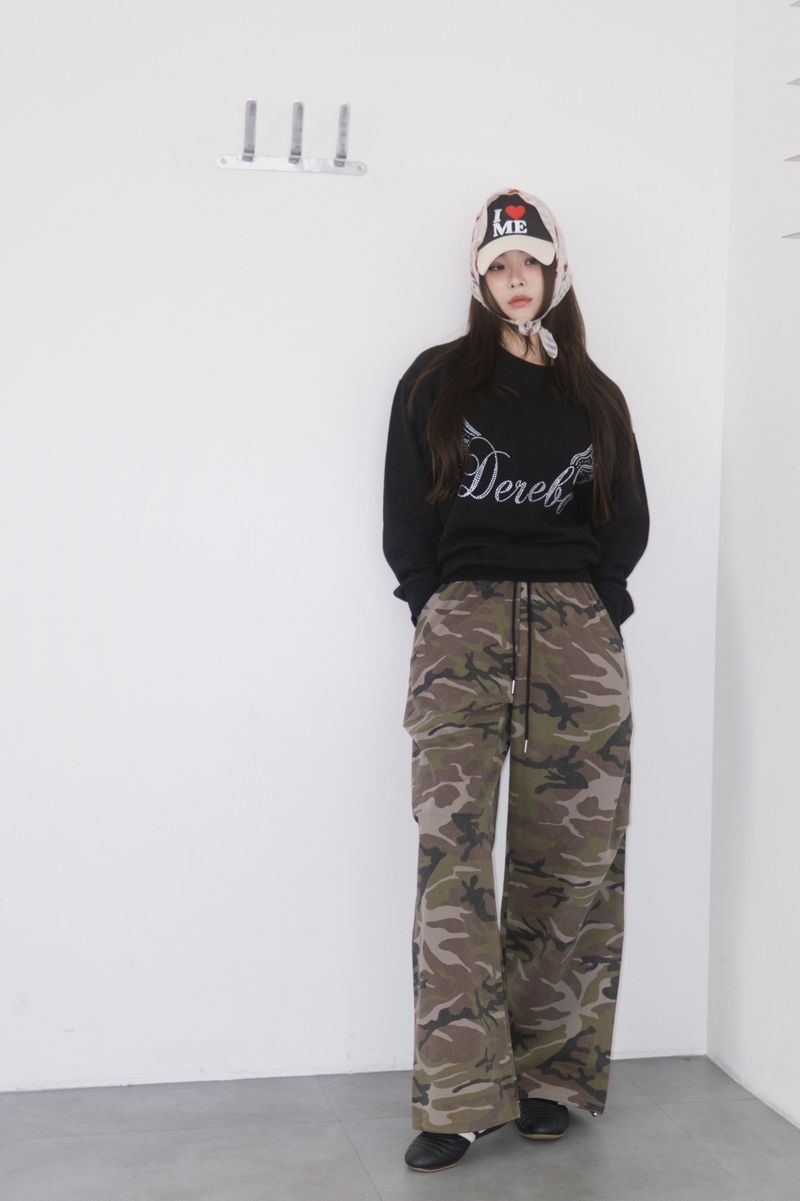 camo casual banding straight pants