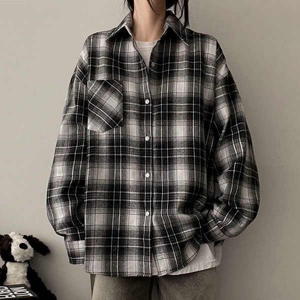Sand Planning Oversized Checkered Shirt Shirt