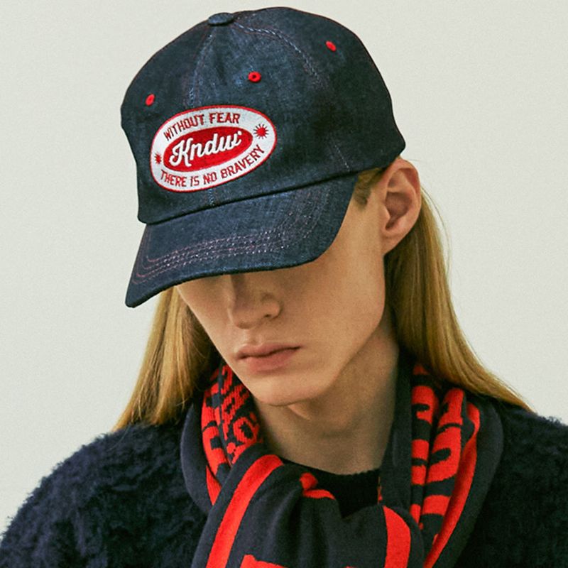 KND（ケイエンド）の「KNDW LOGO WAPPEN DENIM TRUCKER CAP INDIGO（Hats）」