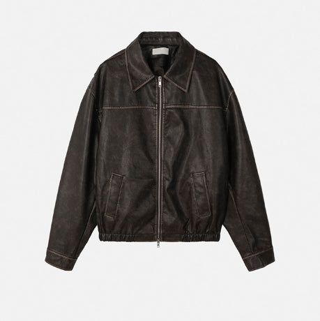 Pond cut washing two-way leather jacket