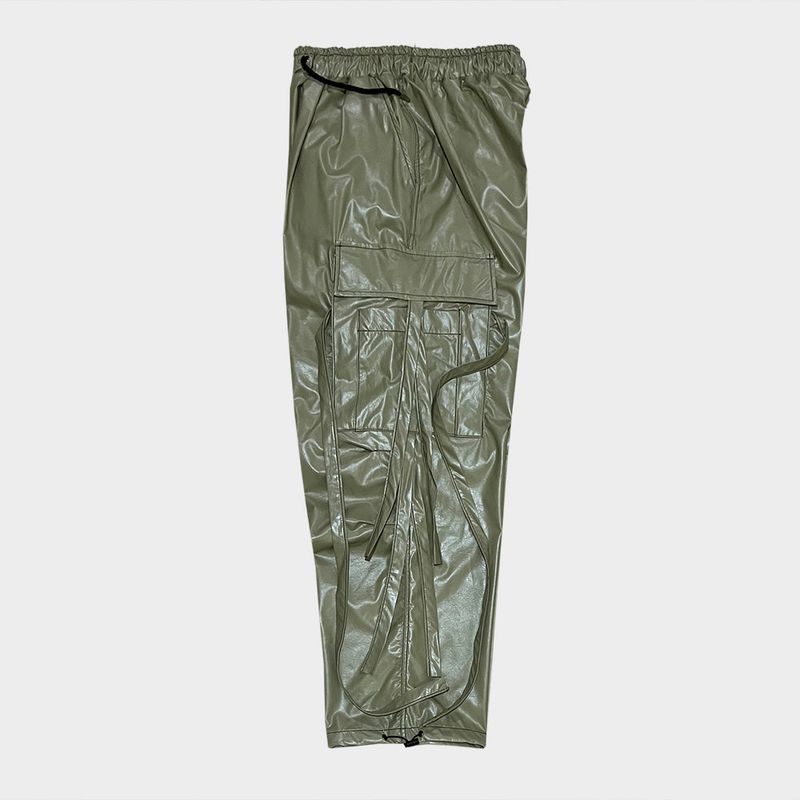 glossy strap pants_khaki