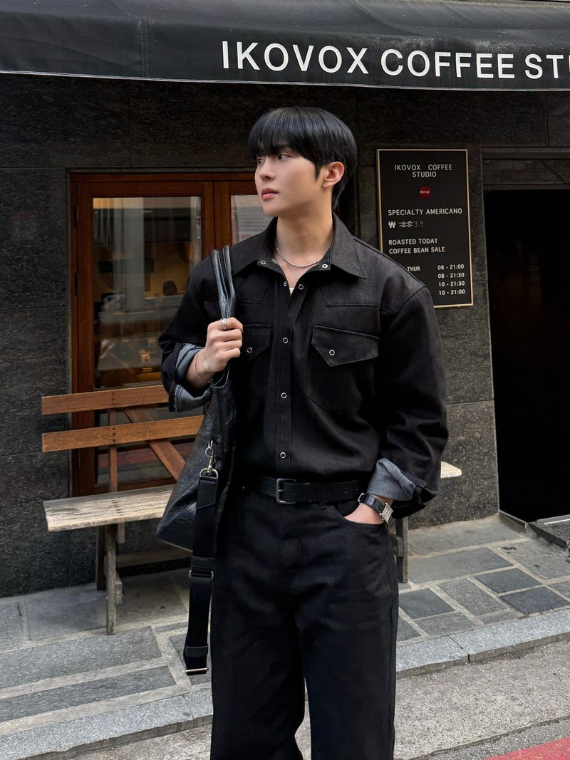 Leaf denim western shirt