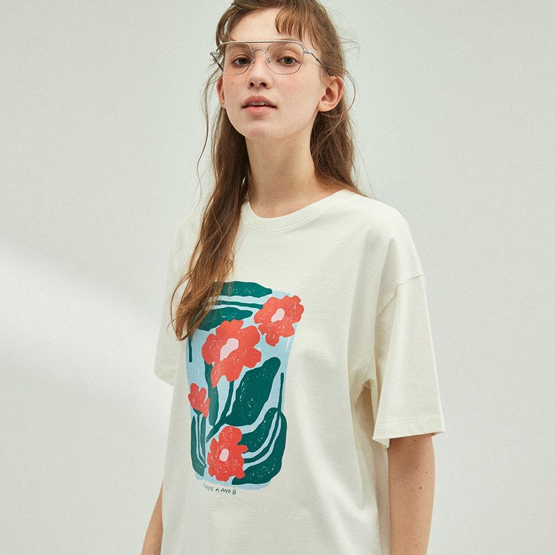 FLOWER DRAWING OVERSIZED T-SHIRT_IVORY