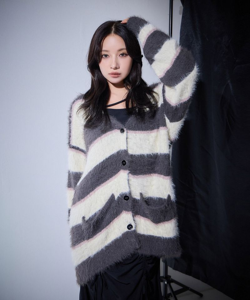 ANDGEEBEE（アンジービー）の「UNISEX ボーダーシャギーカーデ（トップス）」